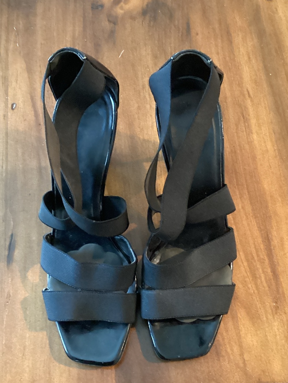 Vaneli Black Strappy Square-Toe Heeled Sandals